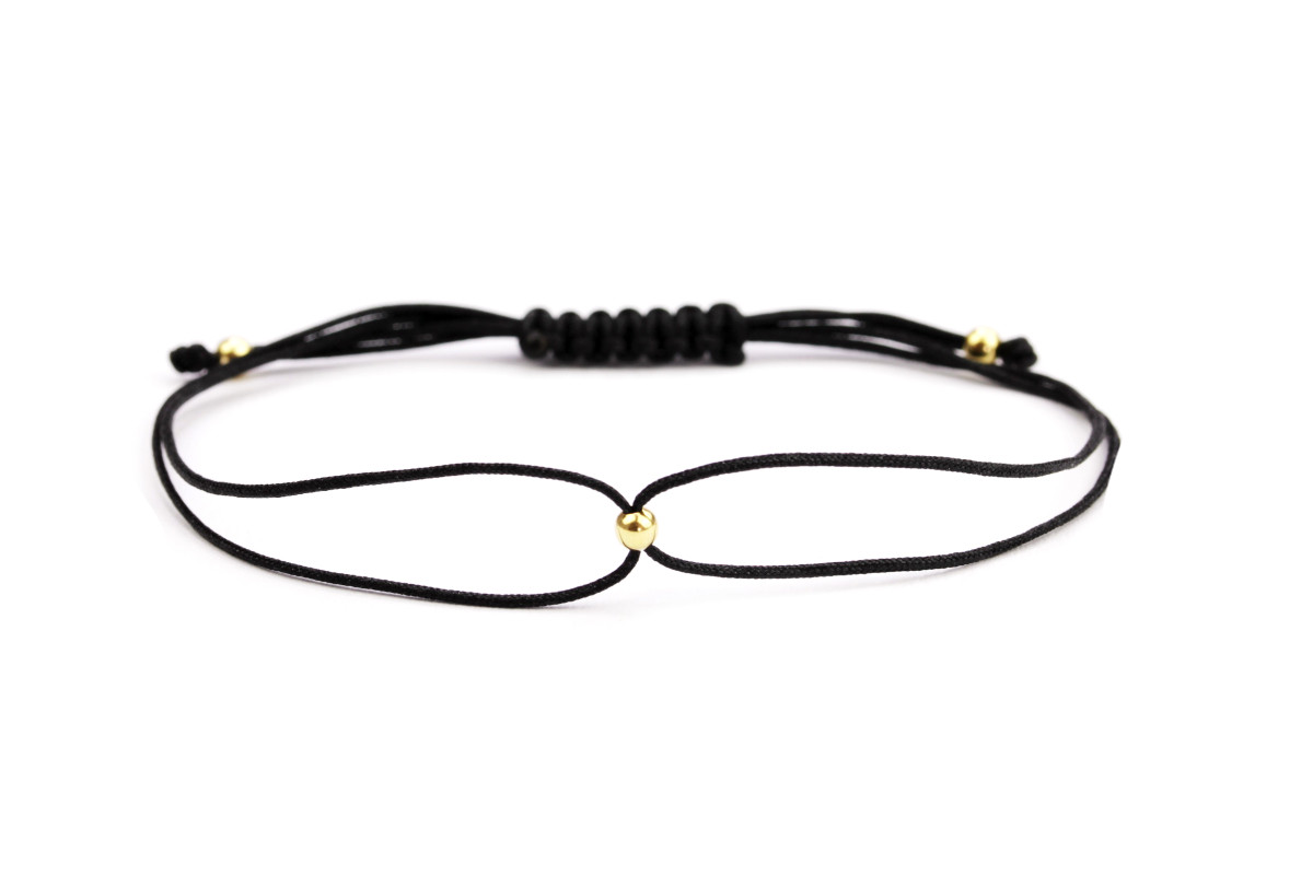 Textilarmband mit Perle 925 Silber  vergoldet Gold-Schwarz | Freundschaftsarmband individualisierbar