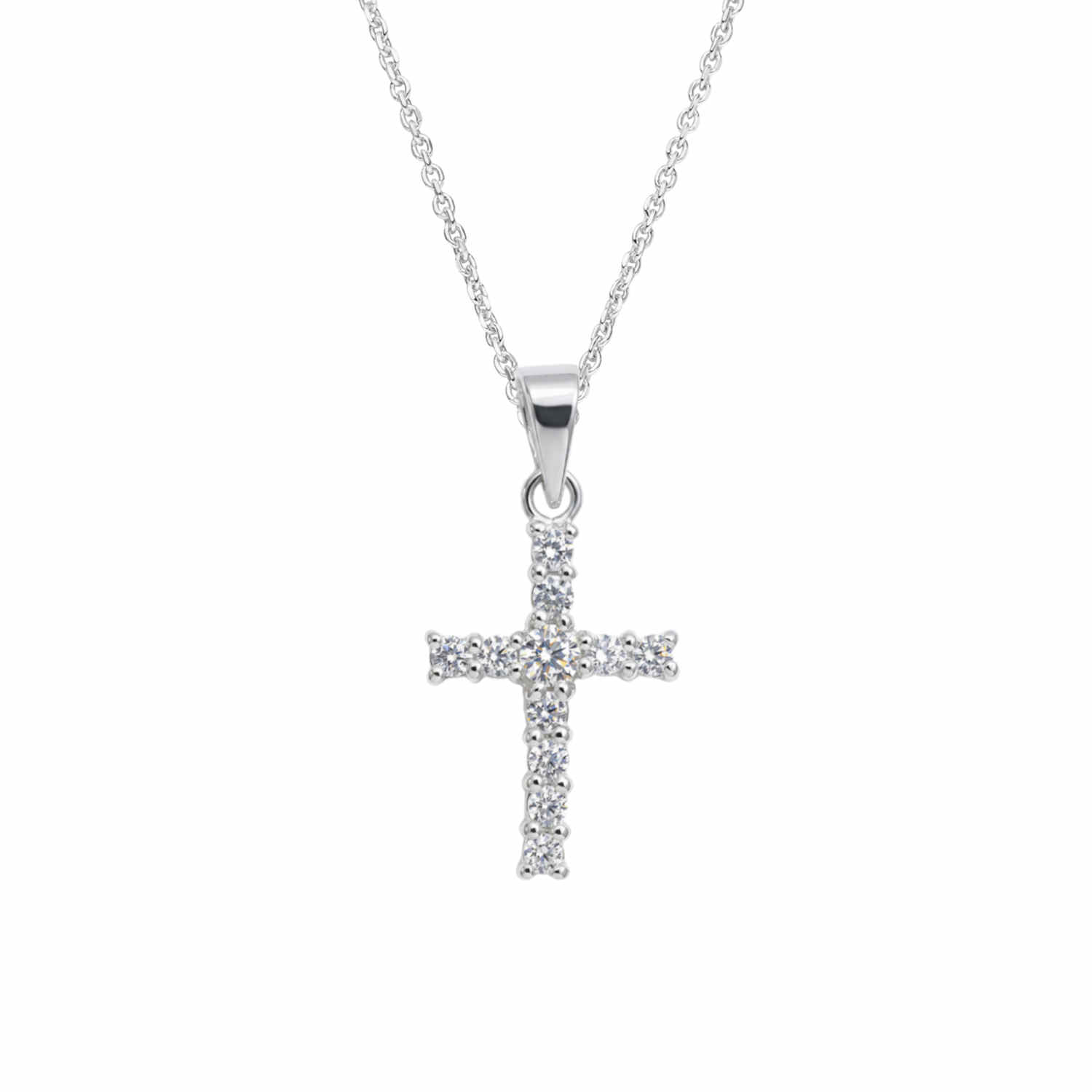 Halskette Kreuz Anhänger 925 Silber 11 Zirkonia 17mm