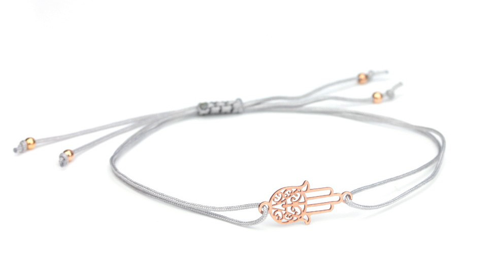 Symbol Armband Fatimas Hand Hamsa 925 Silber rosevergoldet Grau-Rosegold