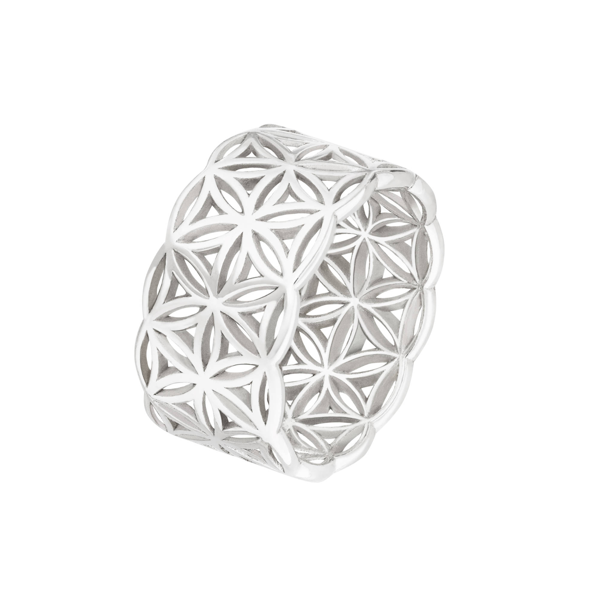 Blume des Lebens Ring 925 Silber 10 mm breit