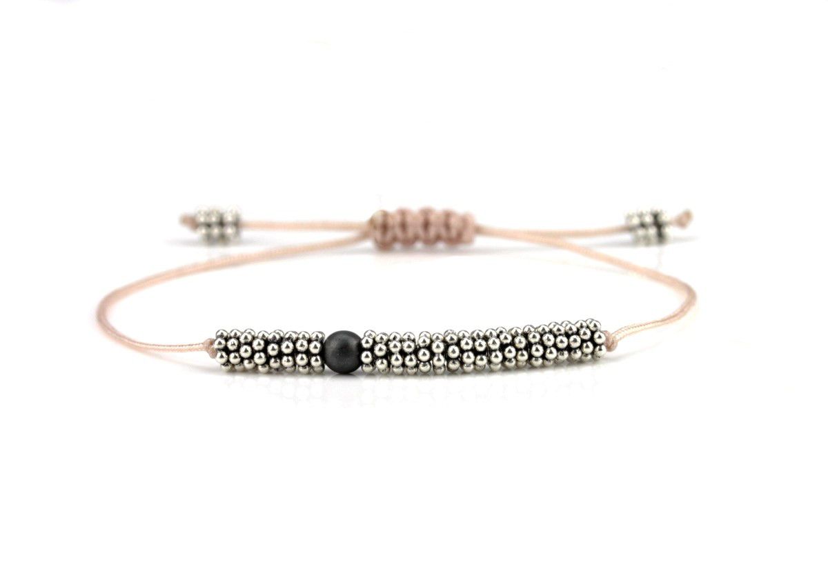 Textilarmband Hämatit Blumen 925 Silber Nude-Silber-Grau | Freundschaftsarmband Schmuck