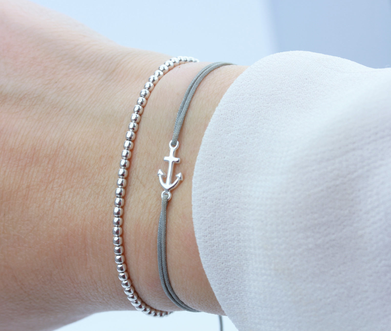 Armband Anker Kugelarmband Set Silber-Grau 925 Silber | Freundschaftsarmband Schmuck