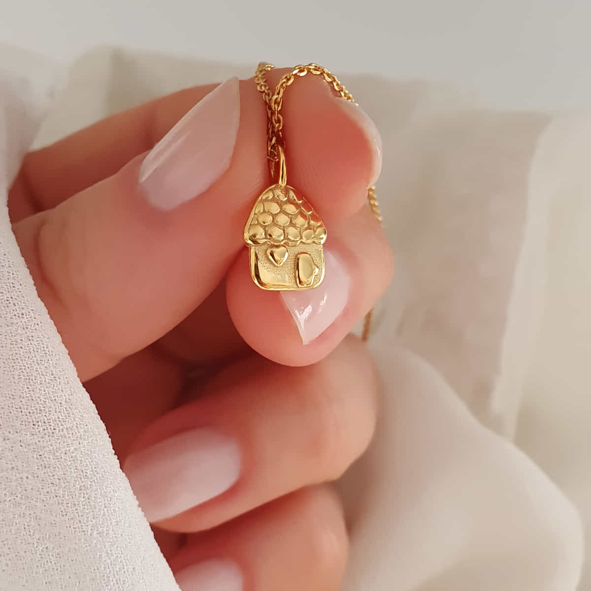 Silberkette Hausanhänger - 925 Silber vergoldet