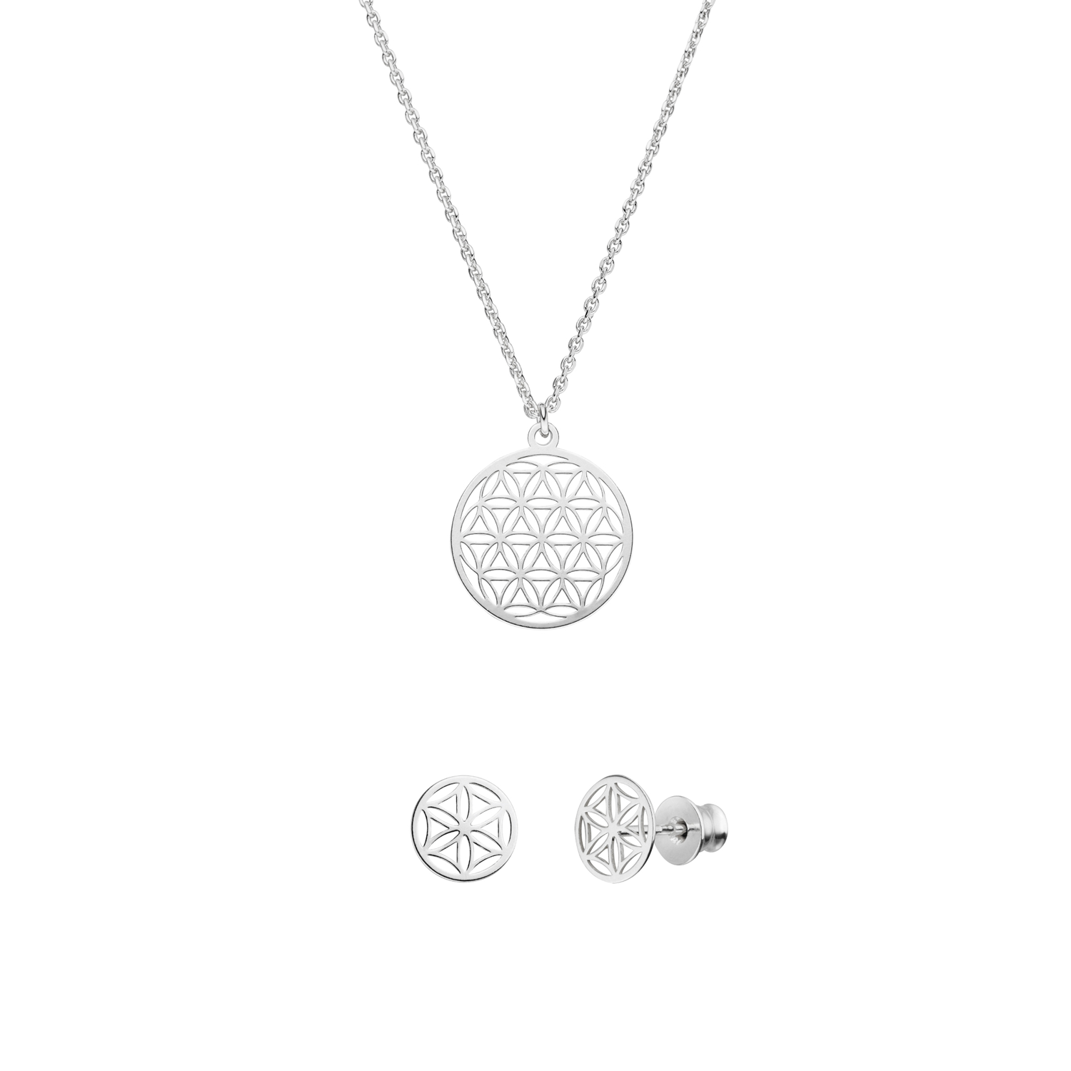 Schmuckset Blume des Lebens Halskette Ohrstecker 925 Silber | Lebensblume Schmuck Set