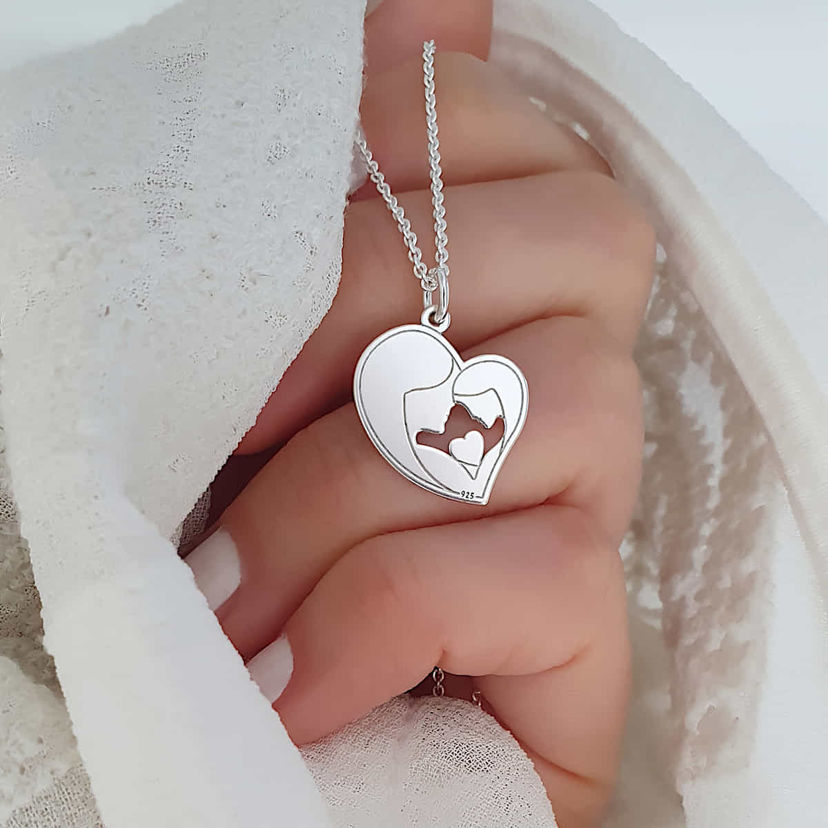 Mutter Tochter Halskette 925 Silber – Herz Anhänger, Mutter Kind Schmuck, Damen Geschenk zur Geburt