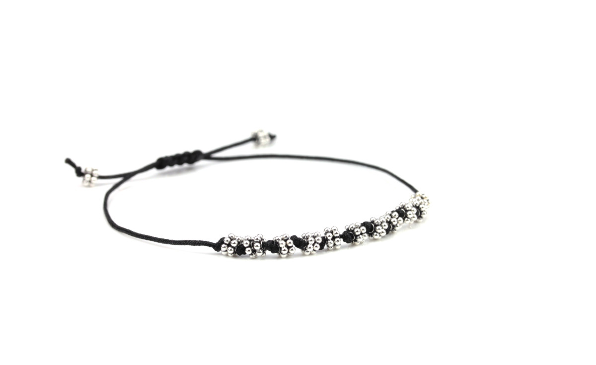 Armband Blumen 925 Silber Schwarz-Silber