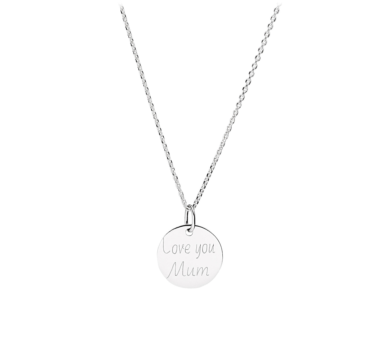Kette runder Anhänger mit  Love you Mum Gravur  | Plättchen Gravurplatte ø 14 mm