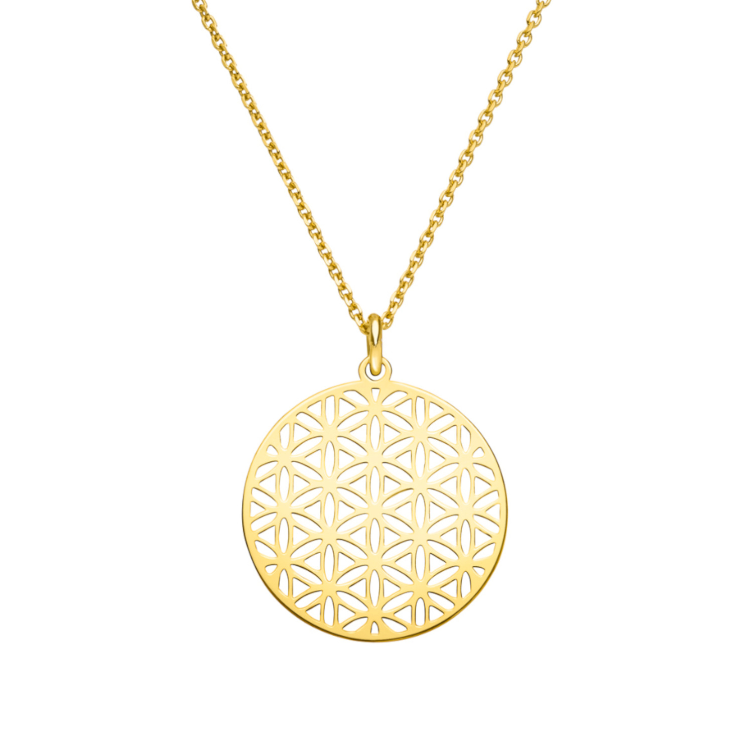 Halskette Lebensblume Anhänger 925 Silber vergoldet ø 20 mm