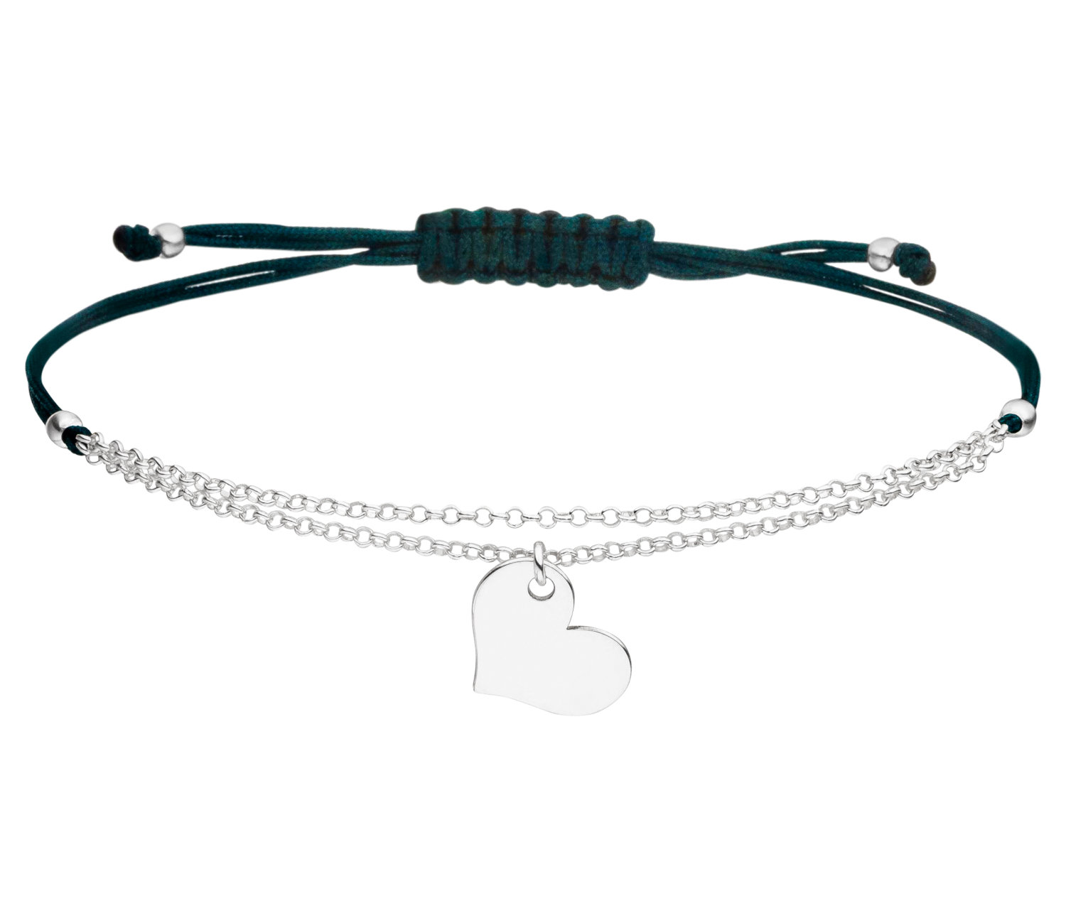 Armband Herzanhänger Silber - Dunkelgrün