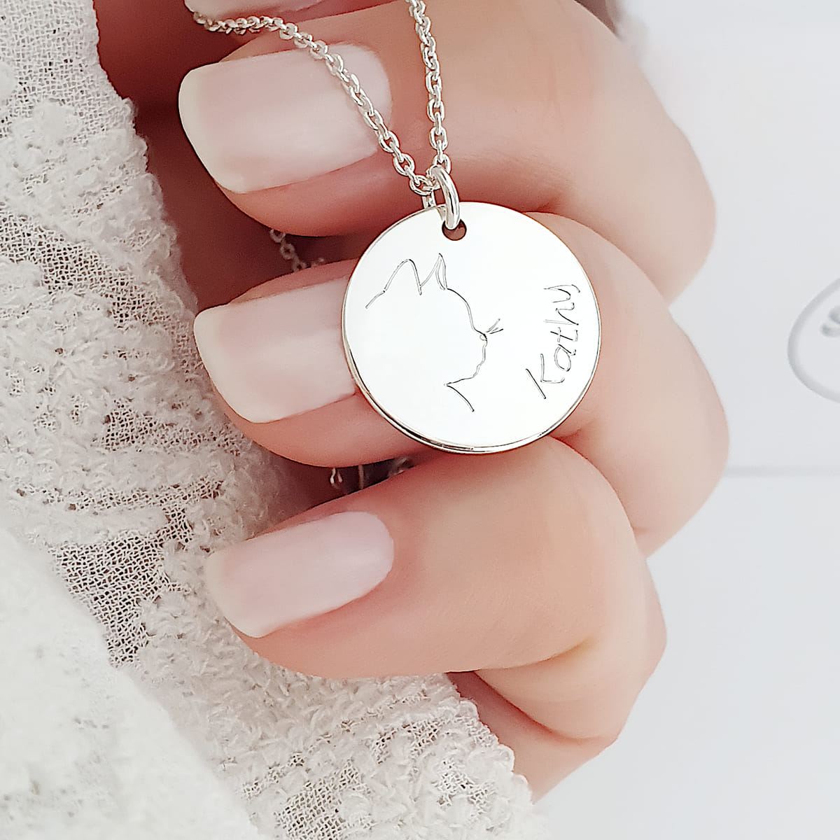 Katze Gravur Halskette Personalisiert 925 Silber