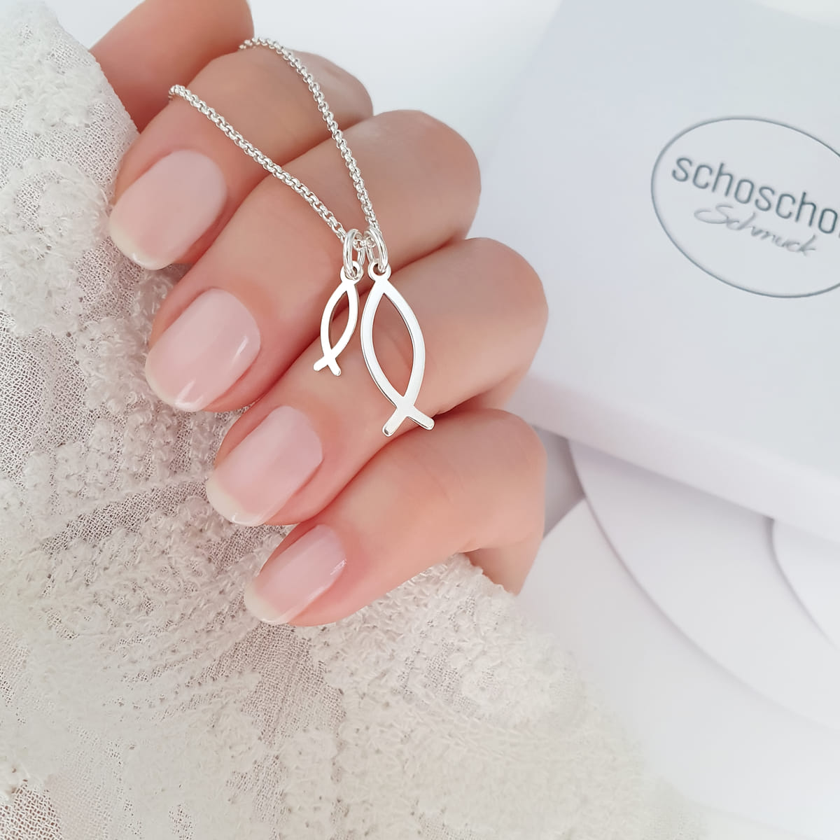 ICHTHYS Doppel Anhängern Erbsenkette Schmuck Christusfisch Jesusfisch