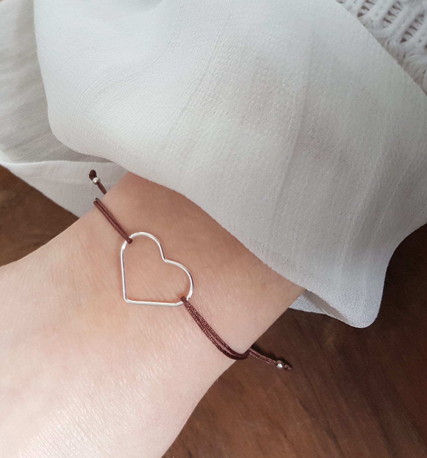 Freundschaftsarmband Herz 925 Silber Braun-Silber| Liebe Schmuck Valentinstag