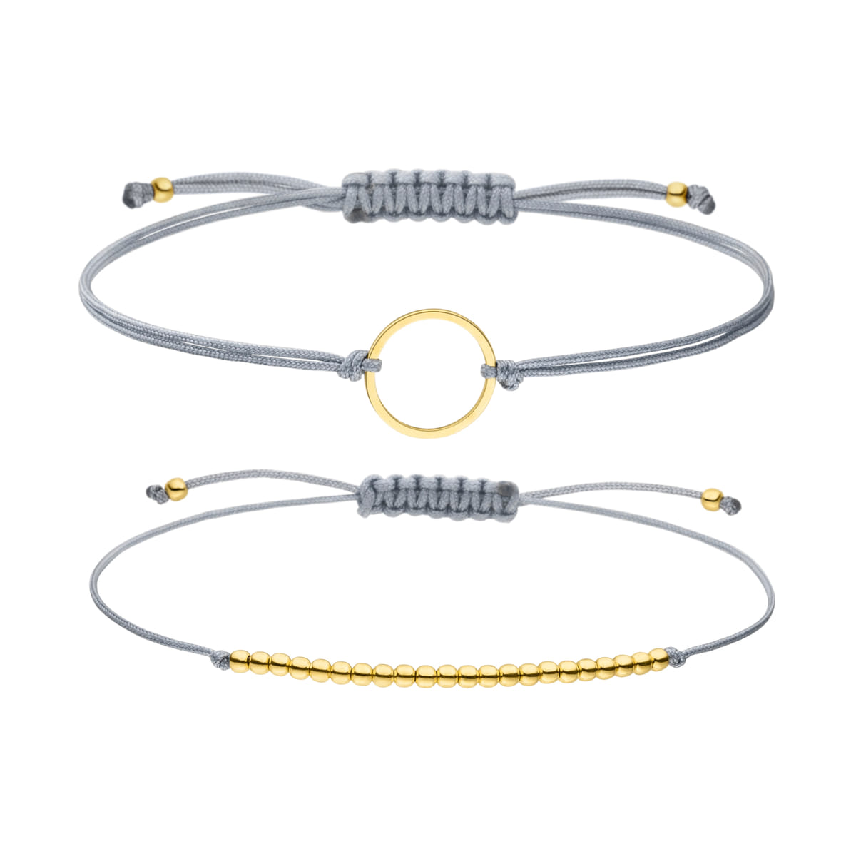 Textil Armband Set Kreis/Kügelchen Grau - 925 Silber vergoldet| Freundschaftsarmbänder