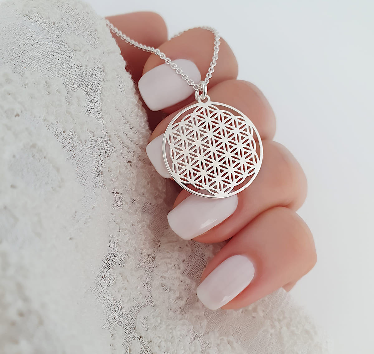 Lebensblume Anhängerkette Ankerkette 925 Silber ø 2 cm