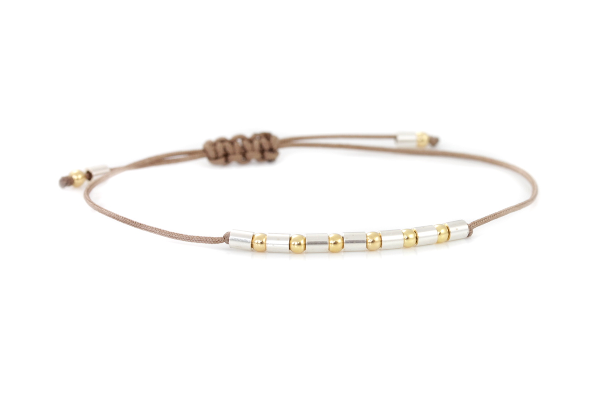 Kugelarmband 925 Silber teils vergoldet | Textilarmband verstellbar - auch für schmale Gelenke