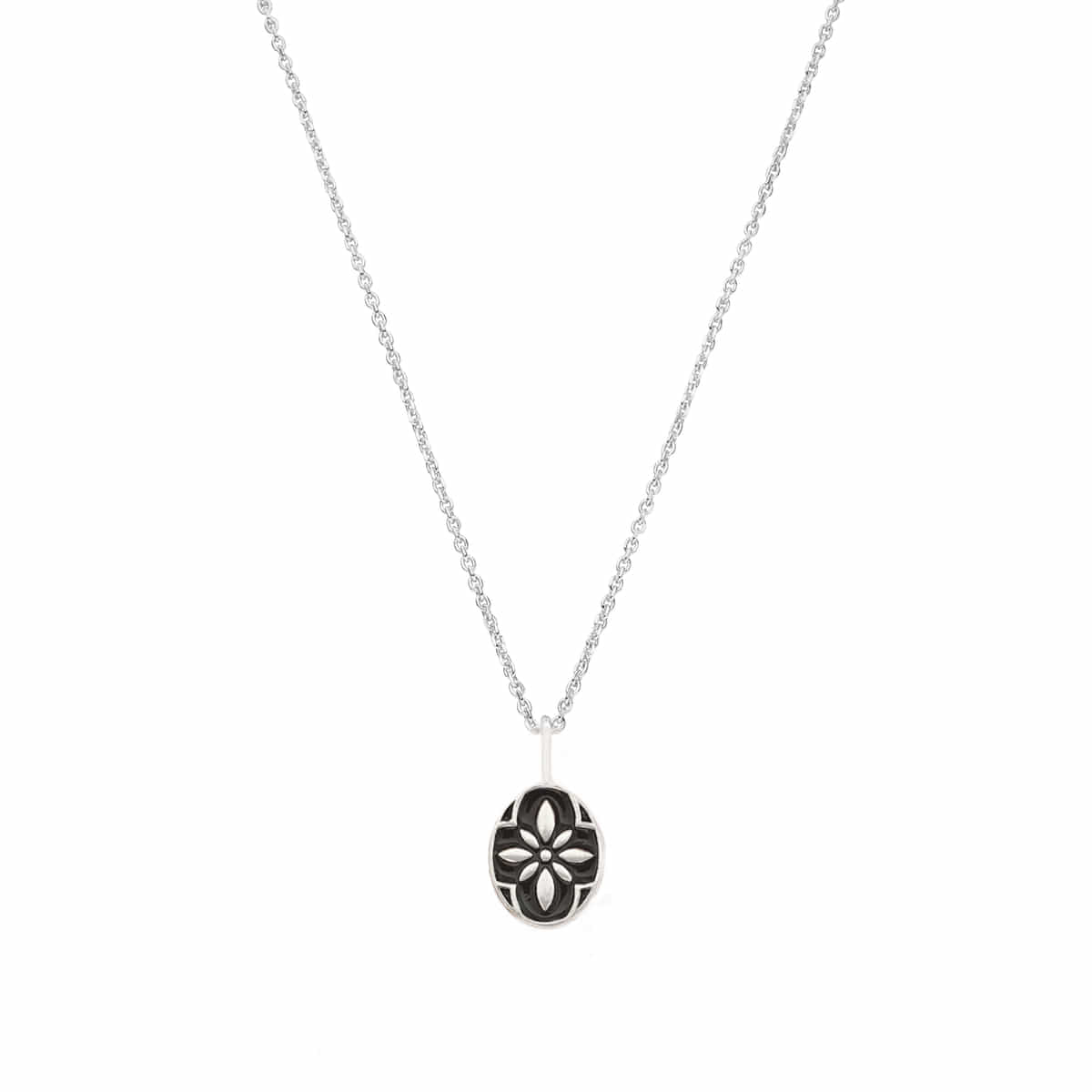 925 Silber Halskette mit Medaillon – Schwarzes Emaille, Eleganter Vintage Anhänger für Damen