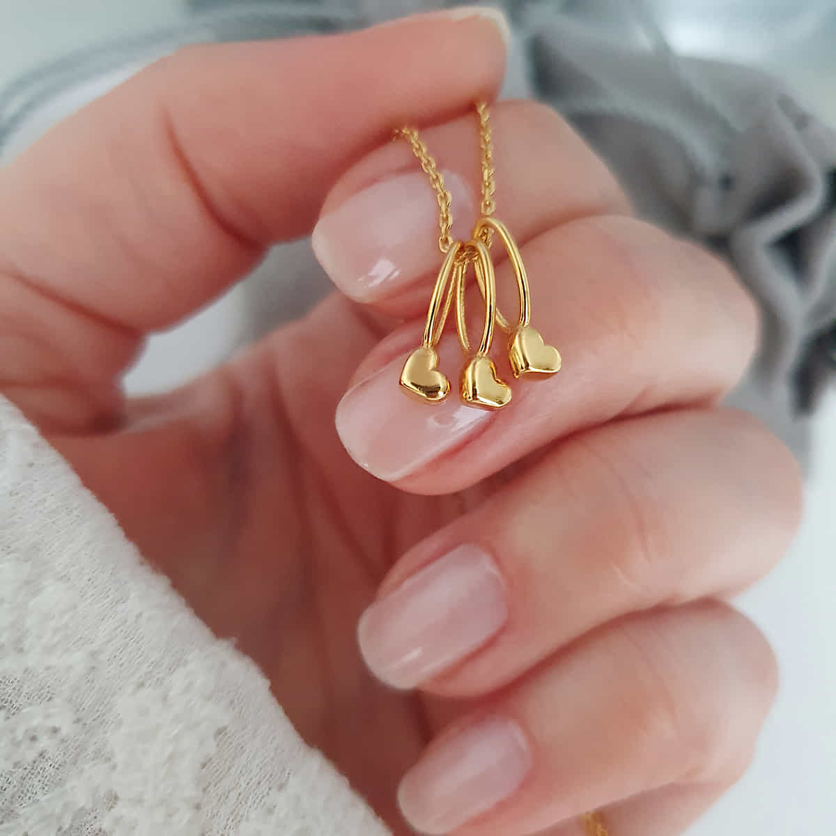 Halskette 3 Herzen 925 Silber vergoldet