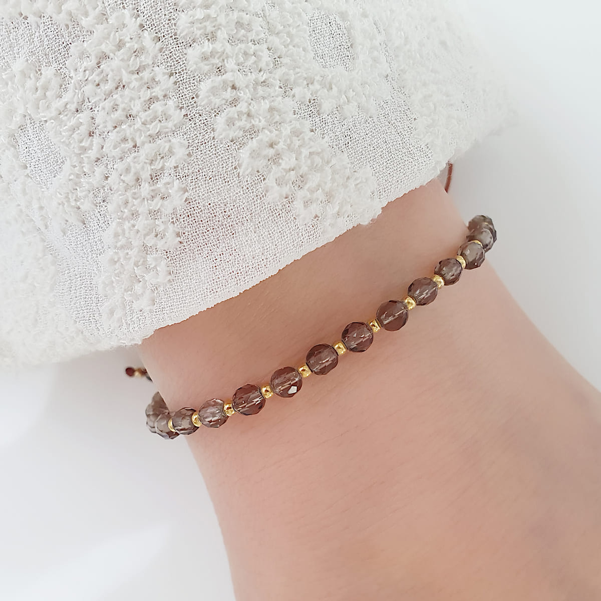 Rauchquarz Armband 925 Silber vergoldet - Verstellbare Länge