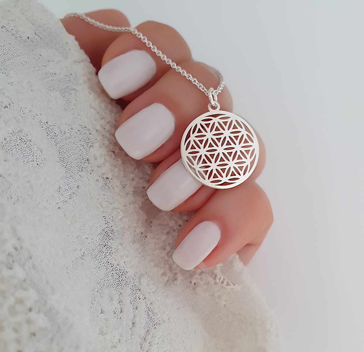 Blume des Lebens Anhängerkette  925 Silber ø 18 mm