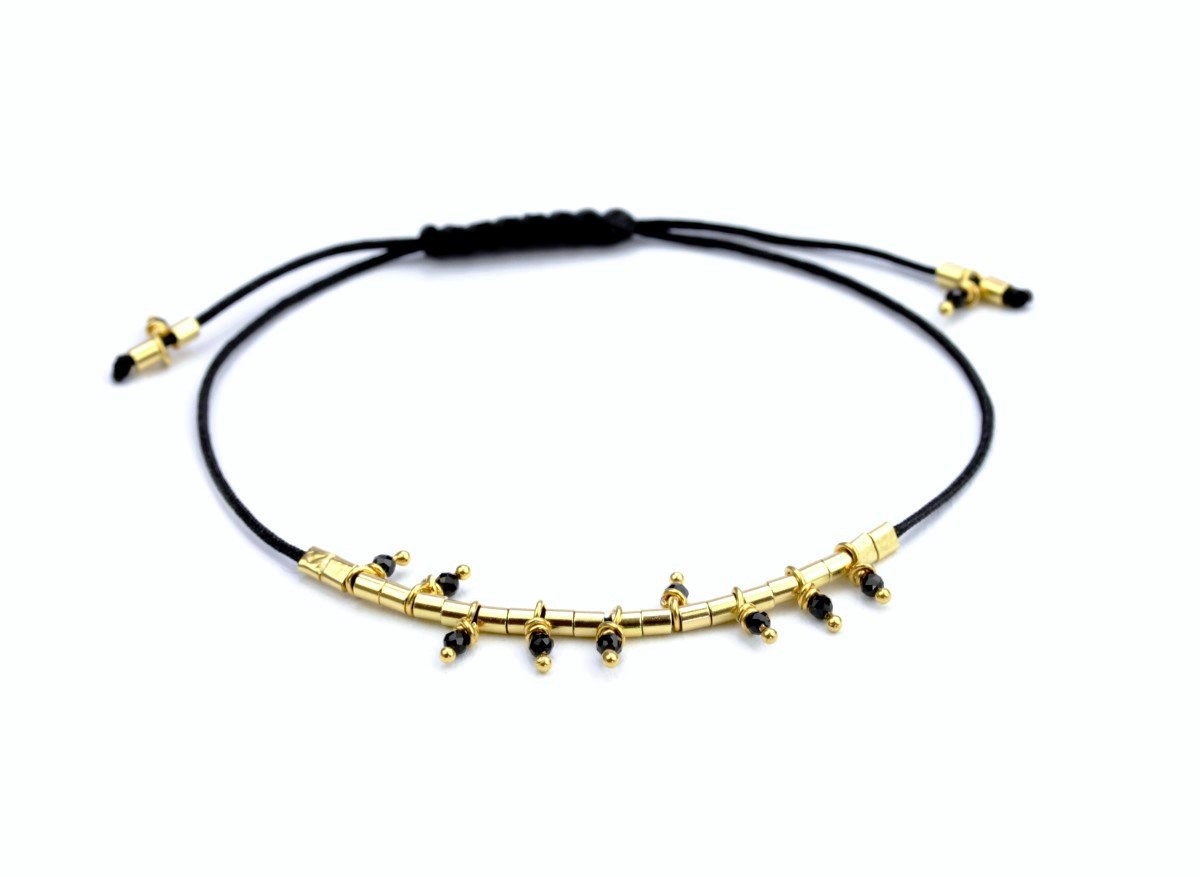 Textilarmband Spinell-Gold, 925 Silber vergoldet