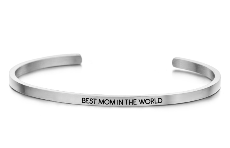 Key Moments Armreif Gravur BEST MOM IN THE WORLD Zirkonia - Edelstahl IPS - Silberfarbe
