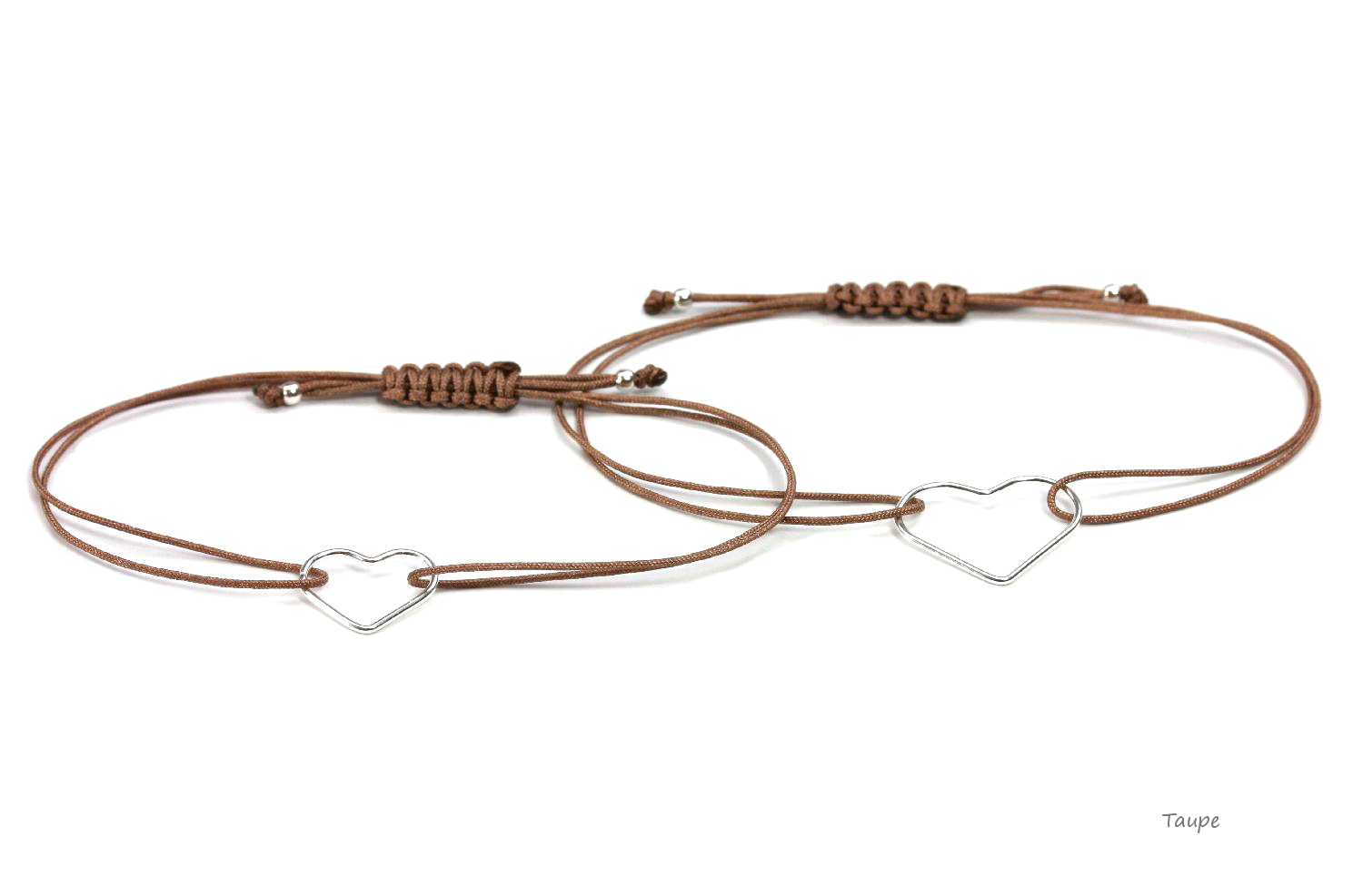 Mutter Tochter Armband Herz 925 Silber Taupe- Silber | 20 Bandfarben Partnerlook Liebe Schmuck-Set