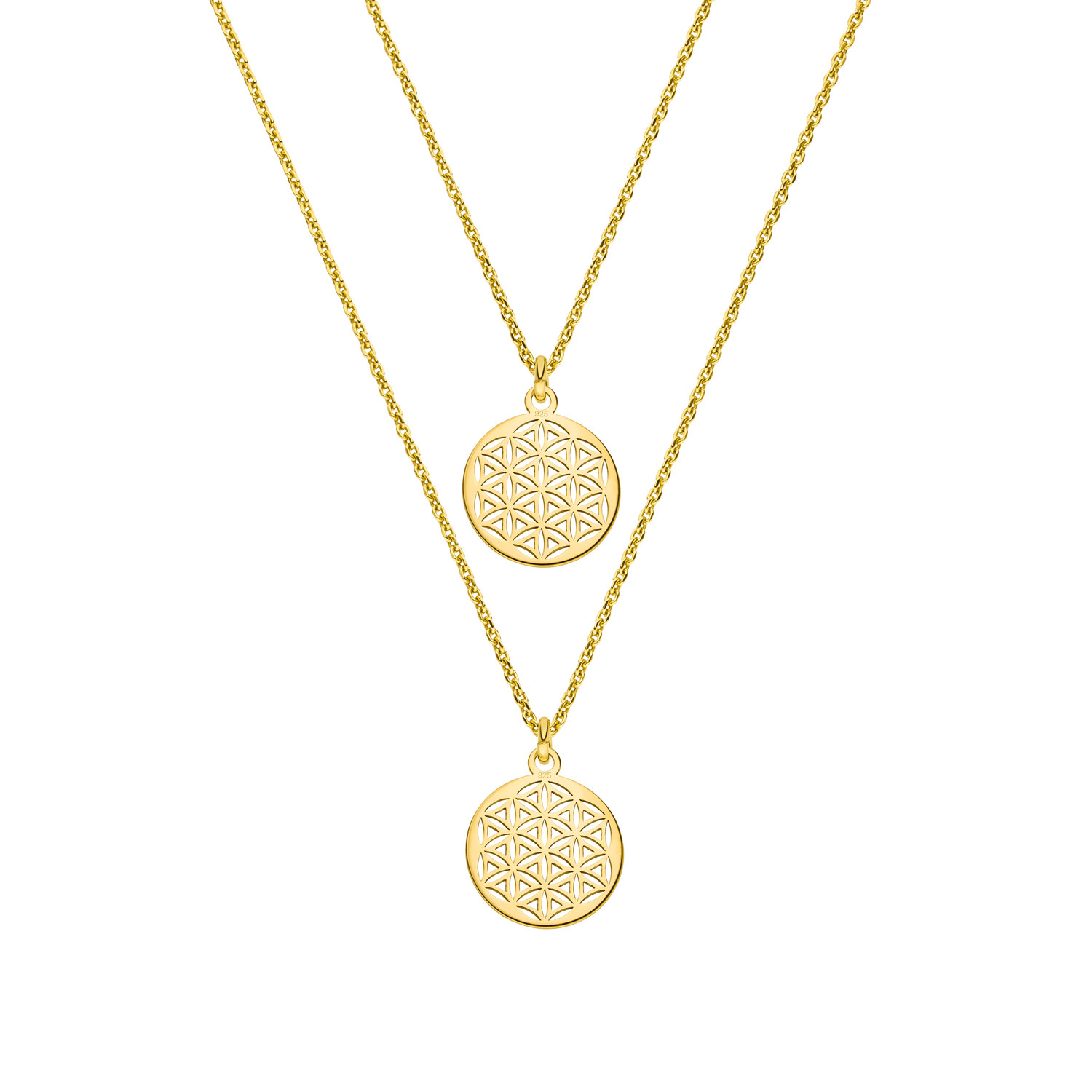 Mutter Tochter Lebensblume Halsketten Set 925 Silber vergoldet ø 12 mm | Schmuck Blume des Lebens