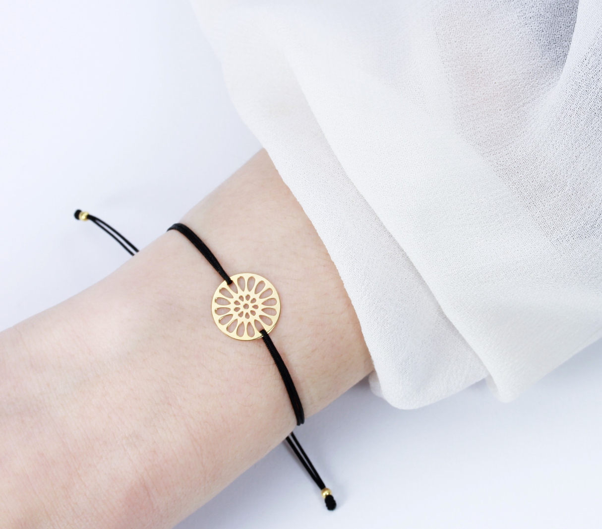 Armband Mandala Blume Symbol Gold-Schwarz 925 Silber vergoldet |Schmuck Freundschaftsarmband