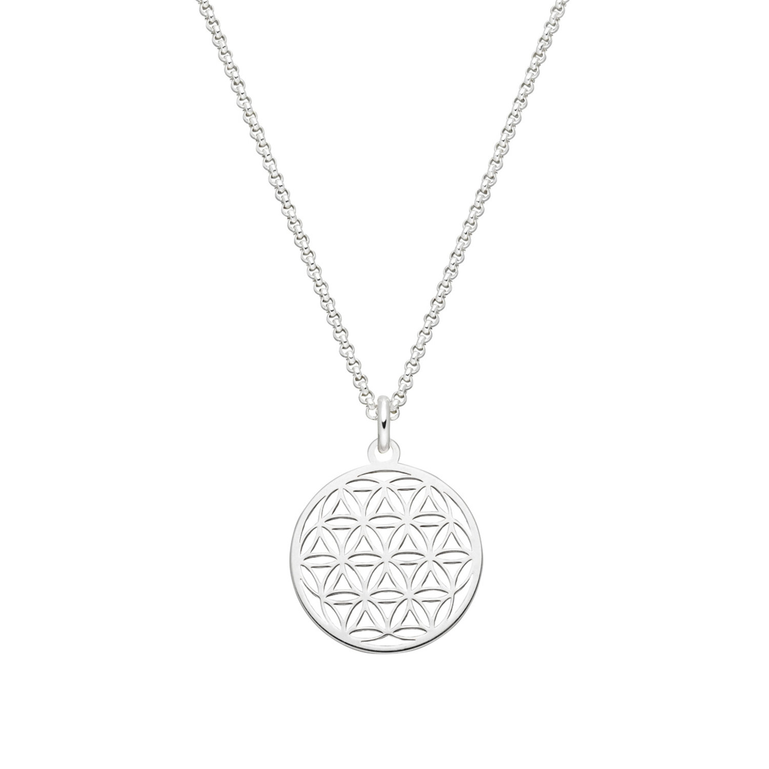 Lebensblume Anhängerkette 925 Silber ø 15 mm, Stärke 0,8 mm