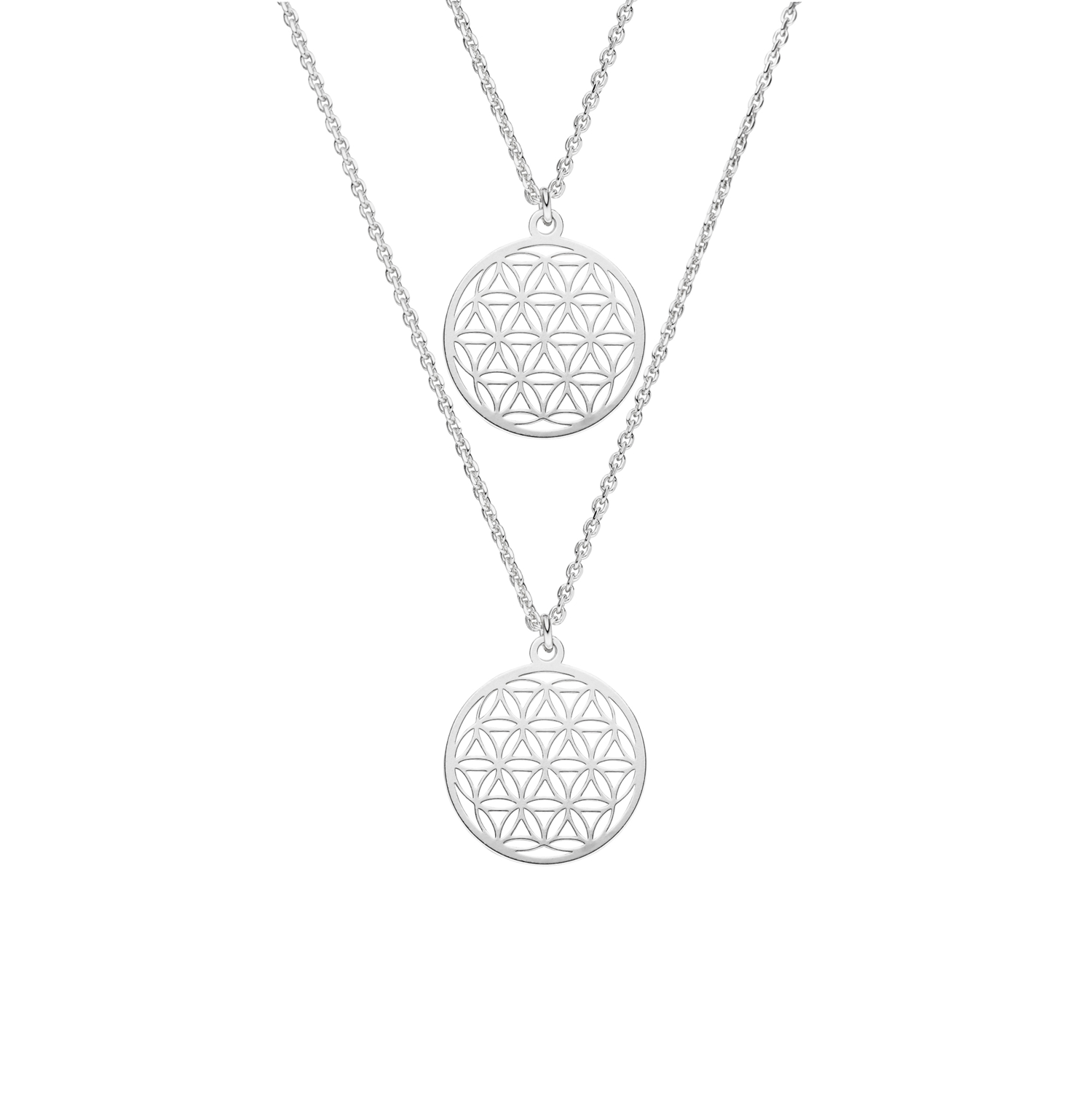 Mutter Tochter Lebensblume Halsketten Set 925 Silber ø 15 mm | Schmuck Blume des Lebens