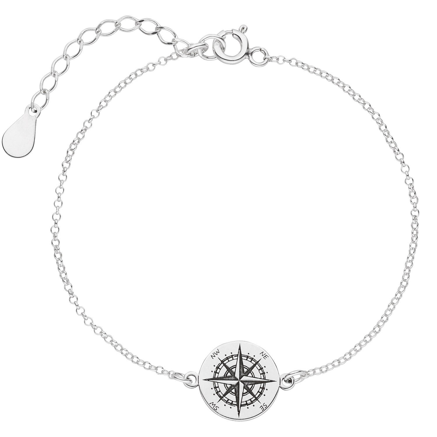 Armband Kompass 925 Silber | Armkette Windrose Himmelsrichtungen Schmuck