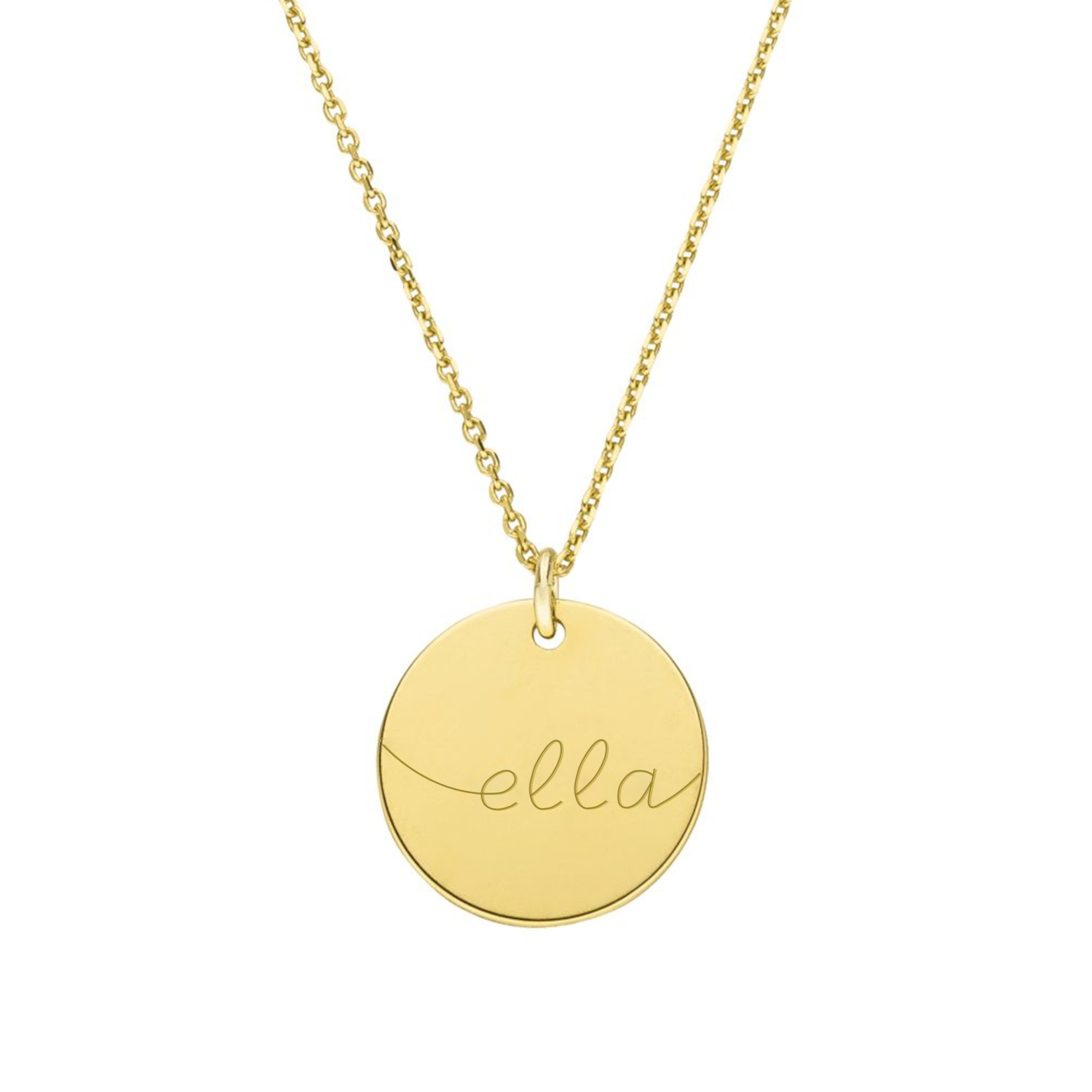 Halskette Wunschgravur Plättchen 925 Silber vergoldet  ø 16 mm - persönliche Gravur