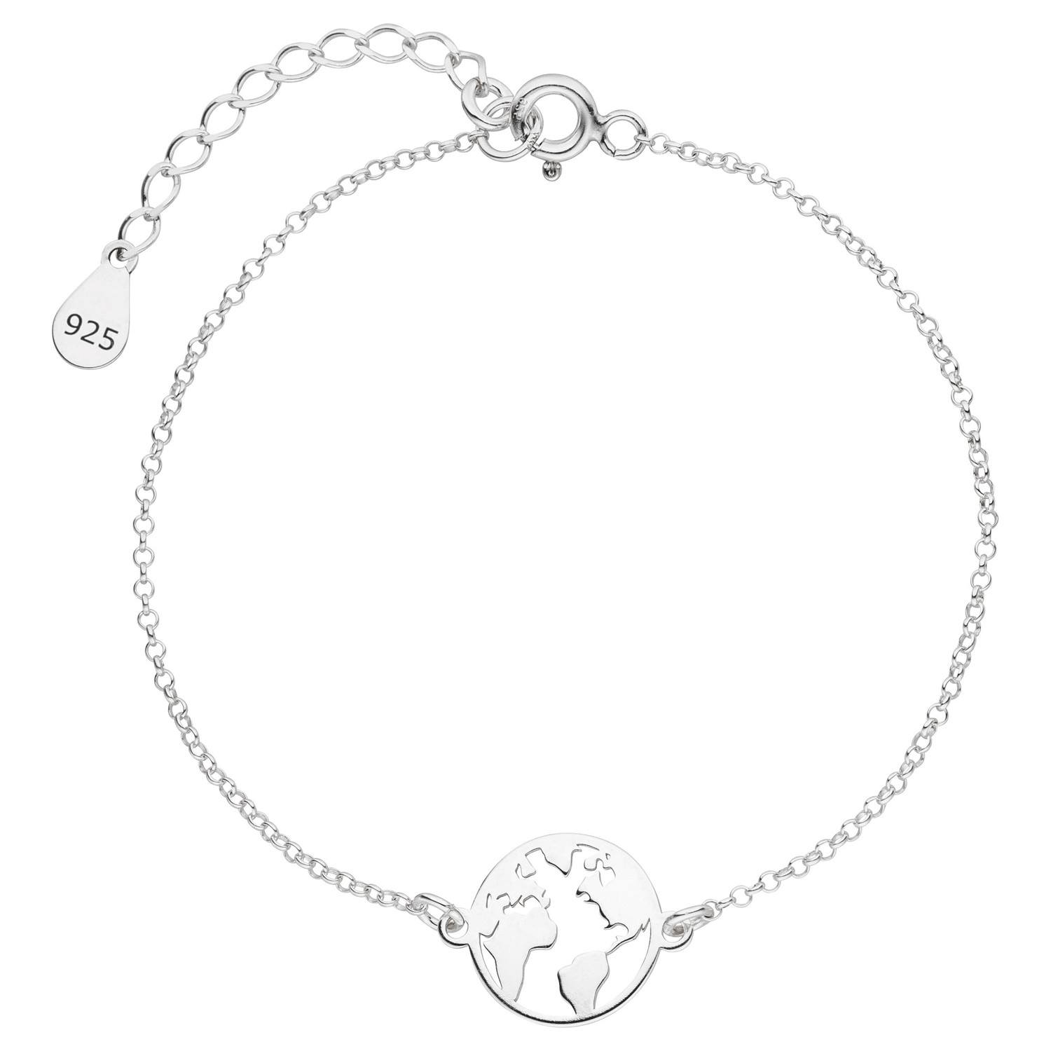 Armkette Weltkarte 925 Silber | Armband Welt Globus Weltkugel