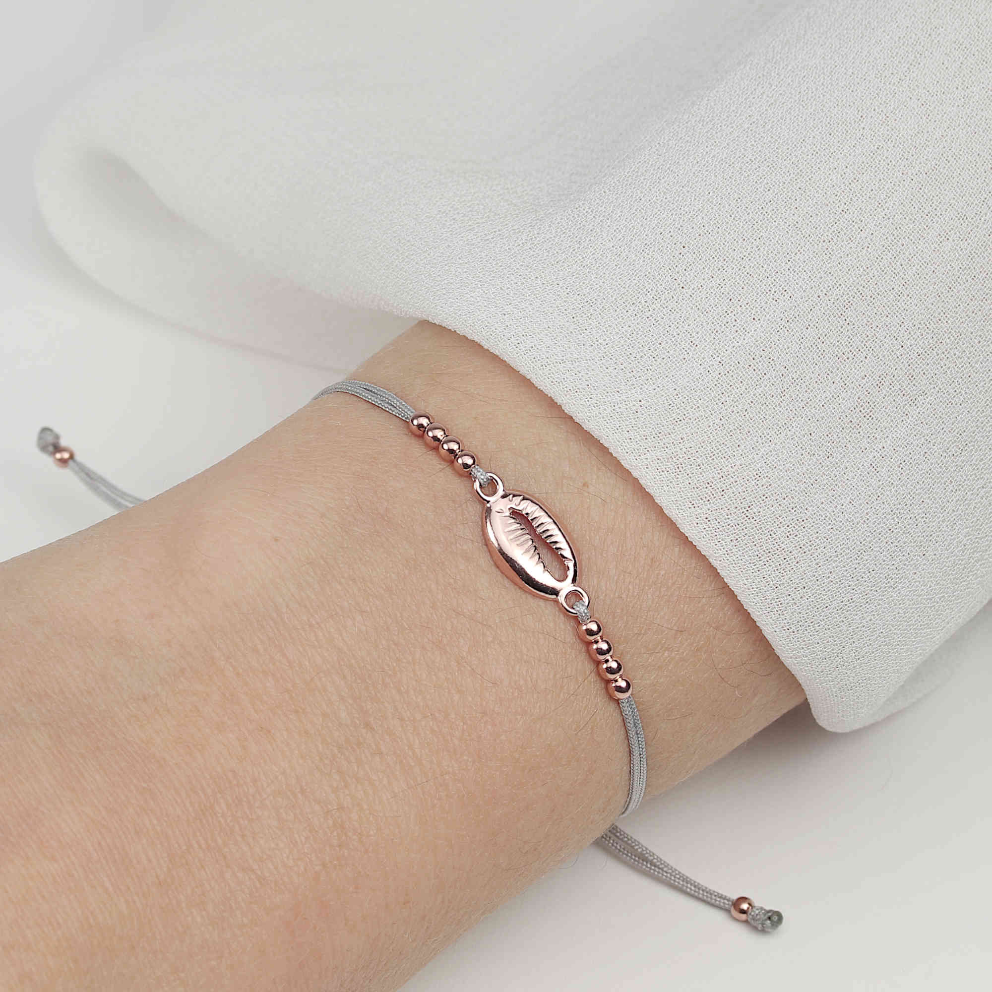 Armband Muschel Kauri 925 Silber rosevergoldet | Schmuck Muschelarmband Kaurimuschel Muschelschmuck-