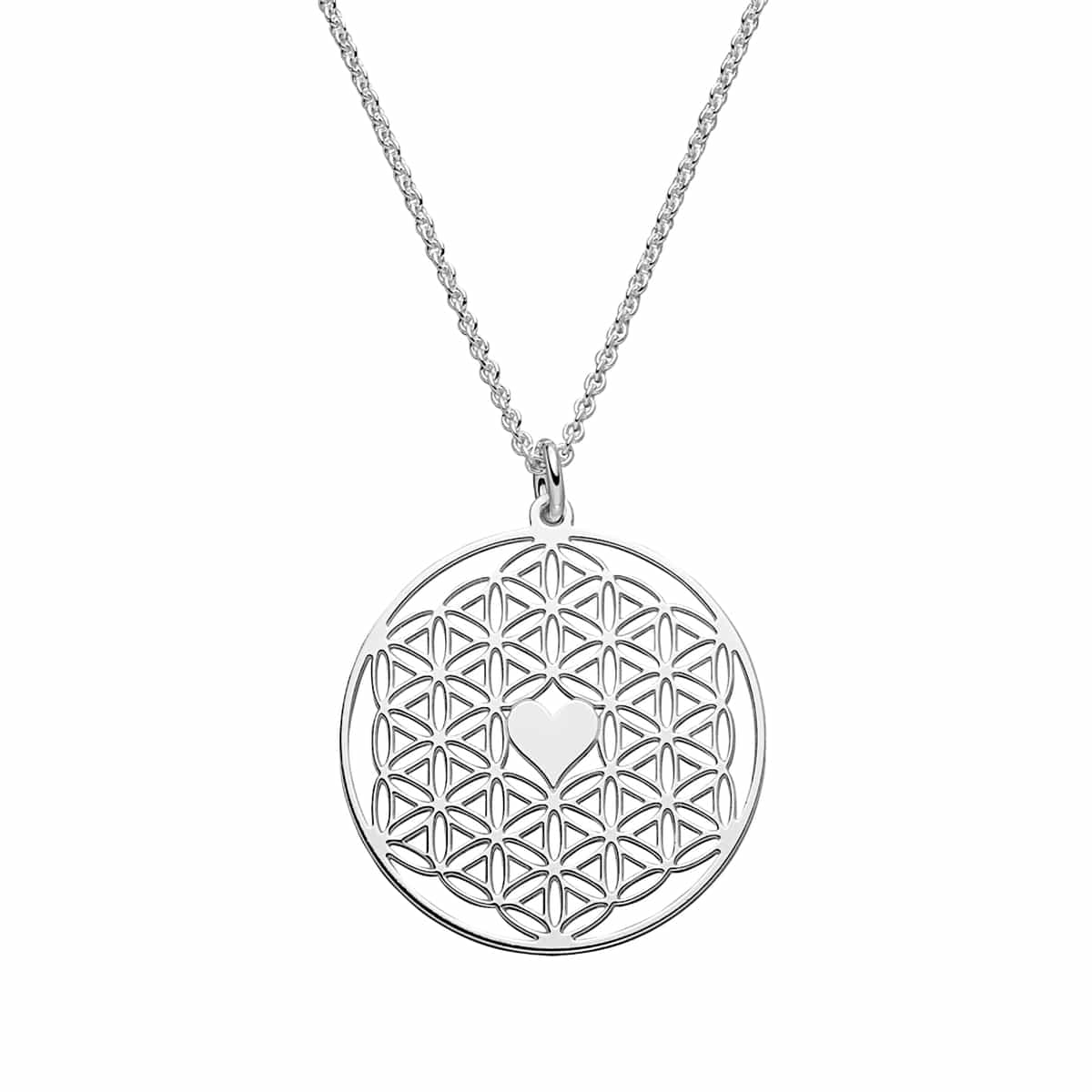 Halskette Lebensblume Herz 925 Silber ø 25 mm   | Blume des Lebens Kette Geschenk Damen Muttertag