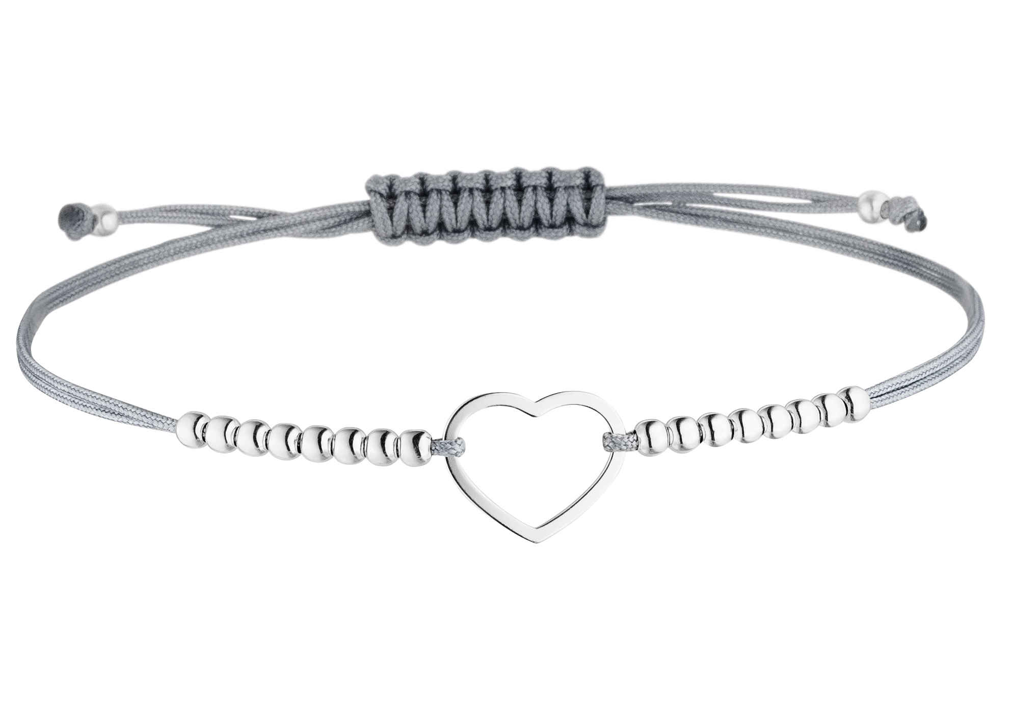 Armband Herz Silberperlen 925 Silber - Grau | Kugelarmband Liebe Freundin BFF