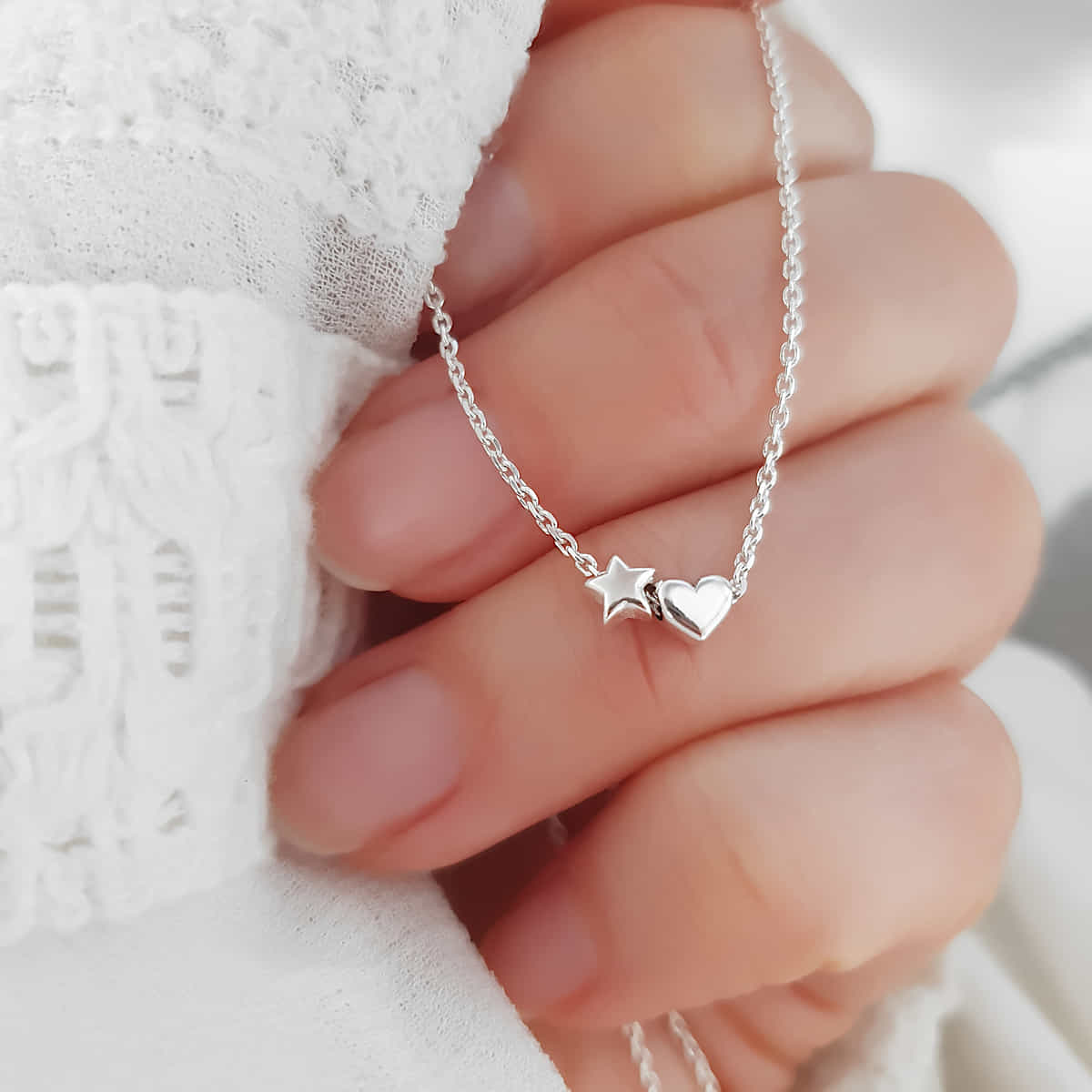 Herzchen Stern Halskette 925 Silber - zierlicher Schmuck