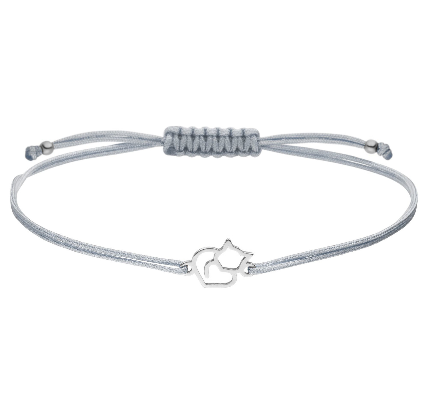 Armband Katze Herz 925 Silber Hellgrau | Schmuck Kater Kätzchen Katzenanhänger