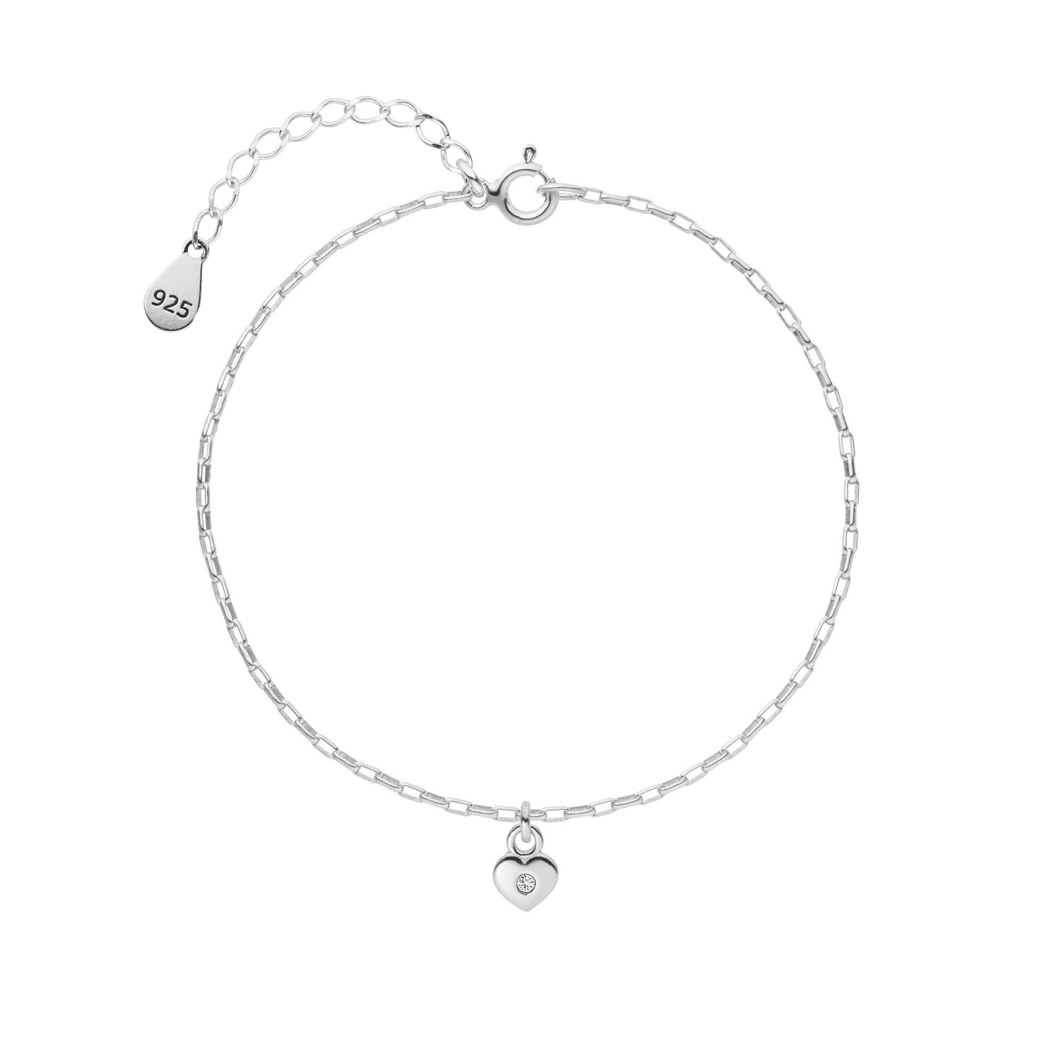 Feine Gliederarmkette Herz Anhänger mit Zirkonia 925 Silber Gliederarmband