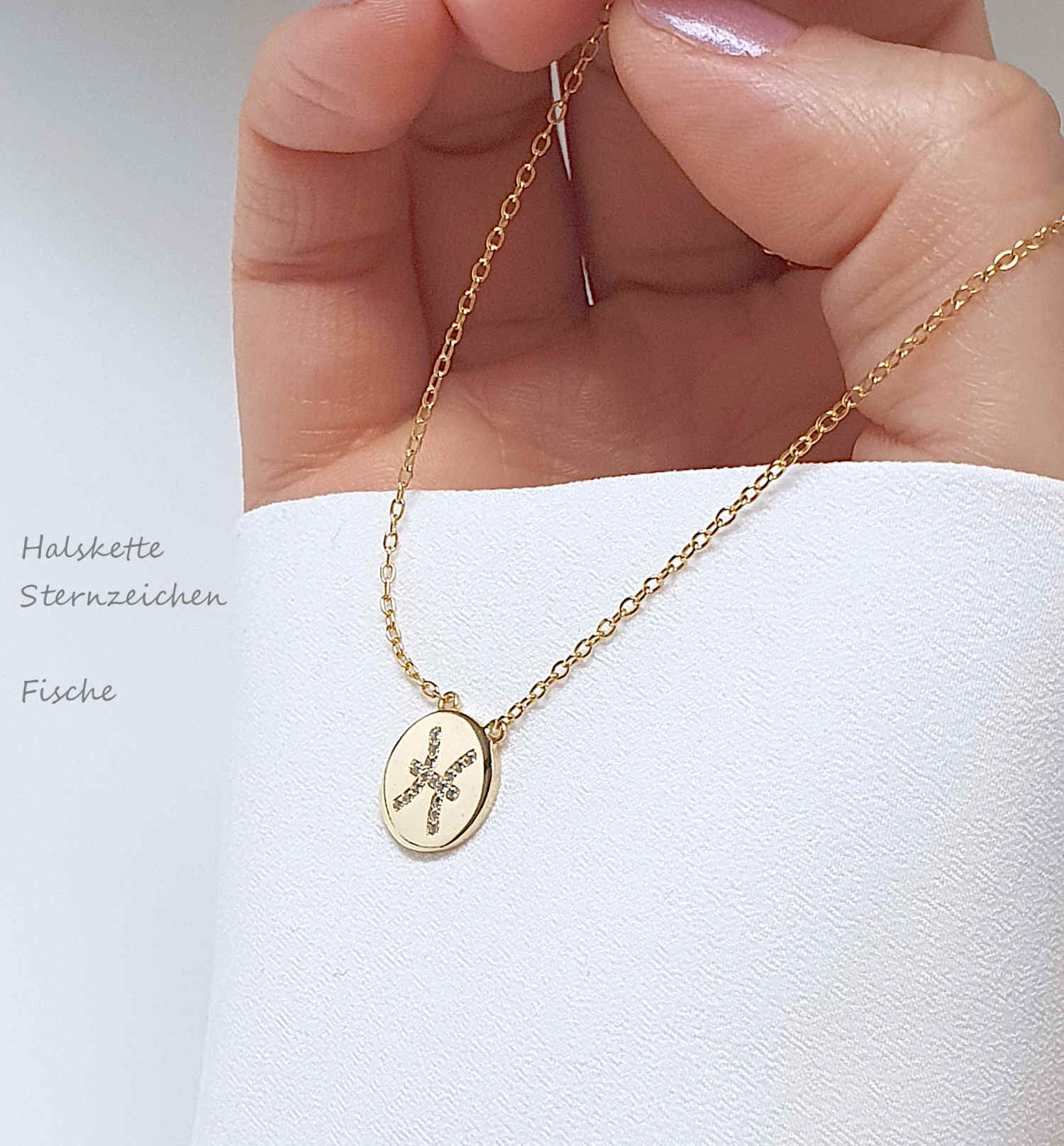 Halskette Sternzeichen Anhänger 925 Silber vergoldet Zirkonia