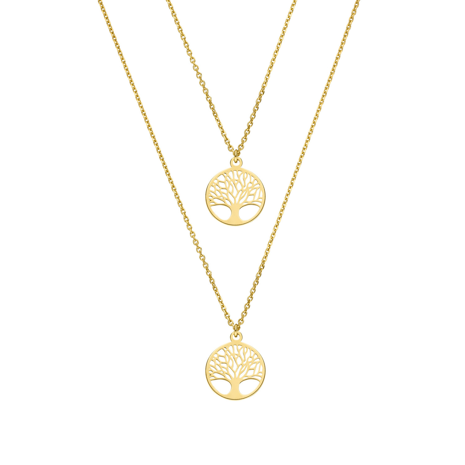 Mutter Tochter Lebensbaum Halsketten Set 925 Silber vergoldet ø 12 mm | Schmuck Baum des Lebens