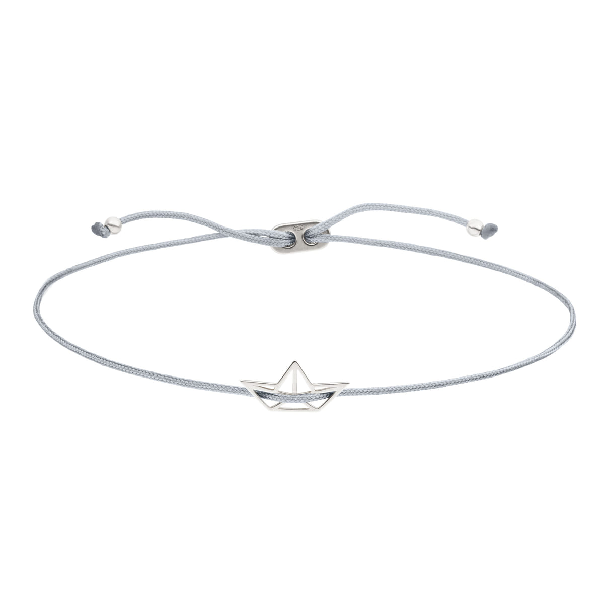 Graues Freundschaftsarmband mit minimalistischem Boot-Symbol aus 925 Silber