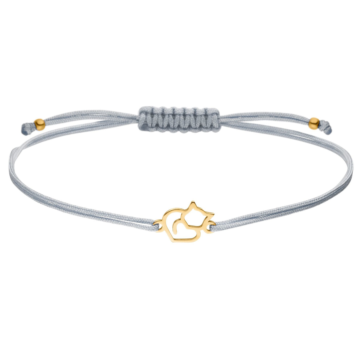 Armband Katze Herz 925 Silber vergoldet Hellgrau-Gold | Schmuck Kater Kätzchen Katzenanhänger-