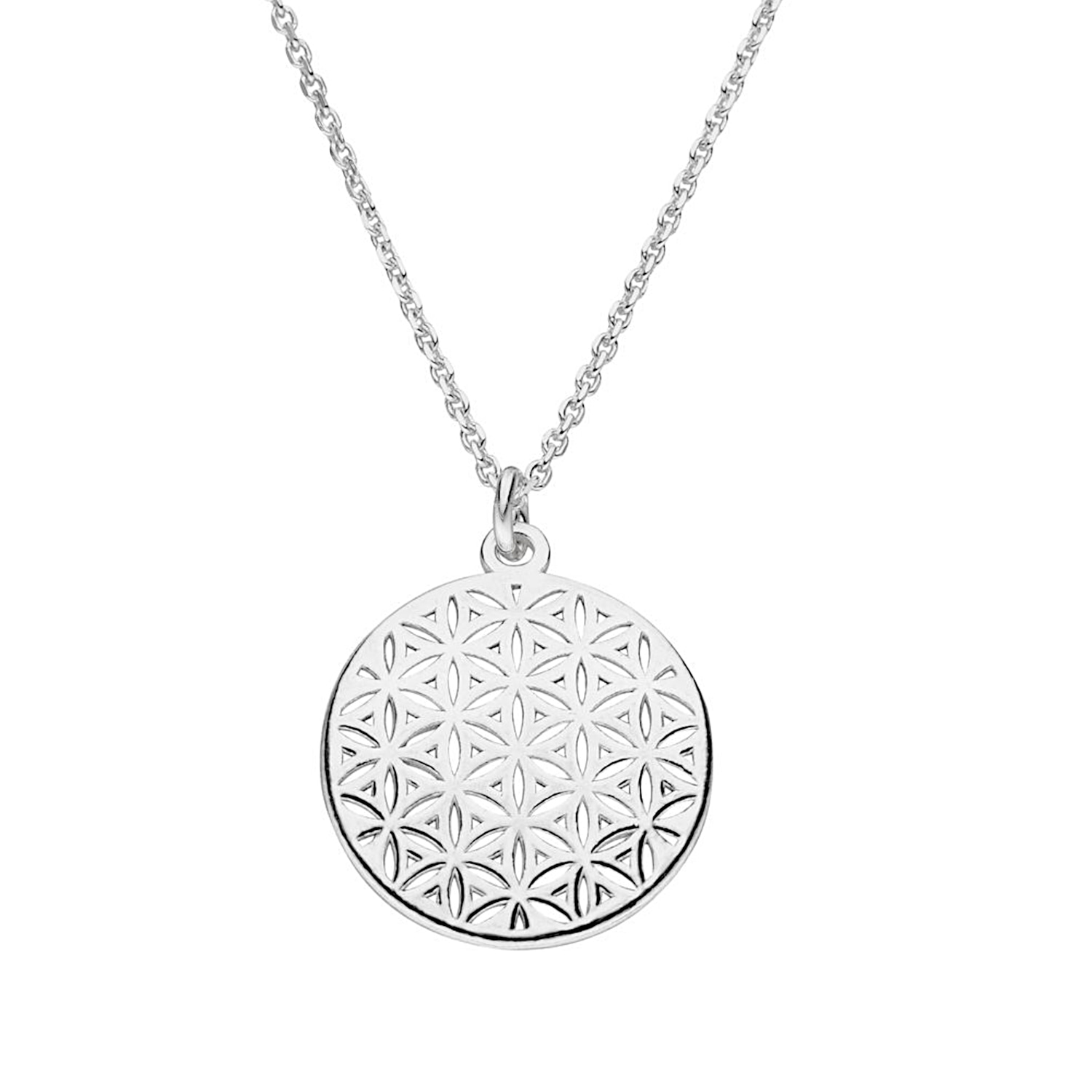 Blume des Lebens Anhängerkette 925 Silber - gewölbtes Design