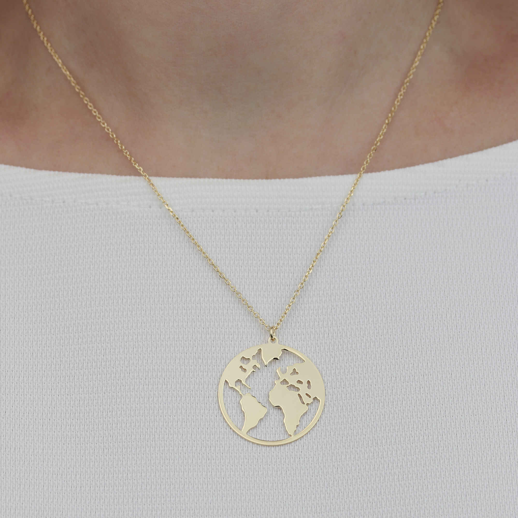 Halskette Anhänger Weltkarte 925 Silber vergoldet