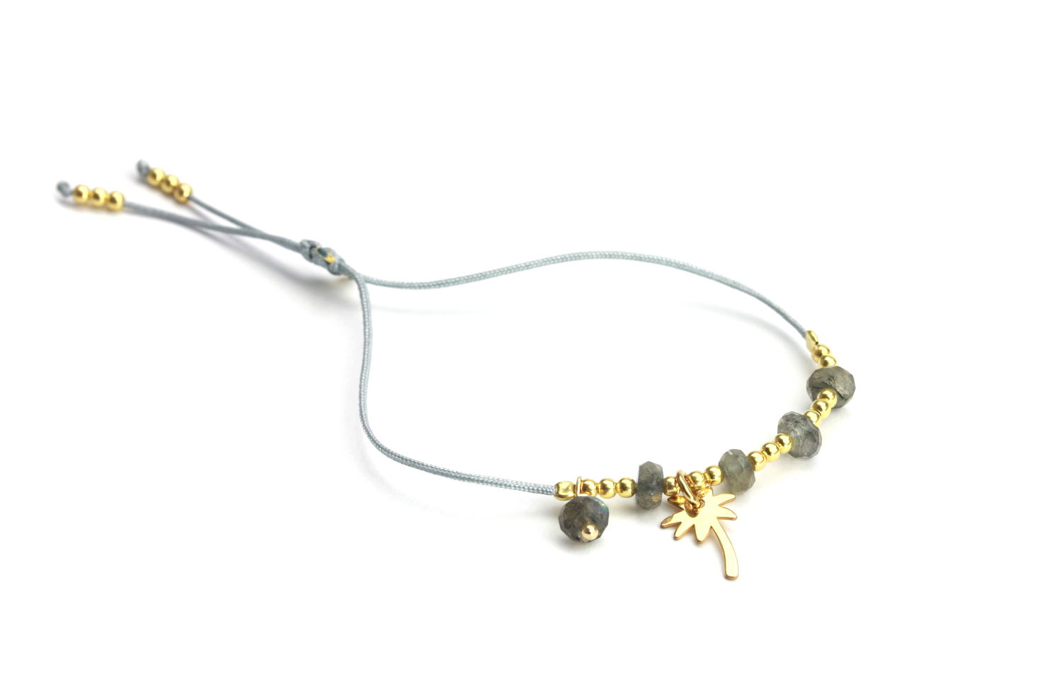 Armband Palme Labradorit  925 Silber vergoldet - Grau | Freundschaftsarmband Symbol Schmuck