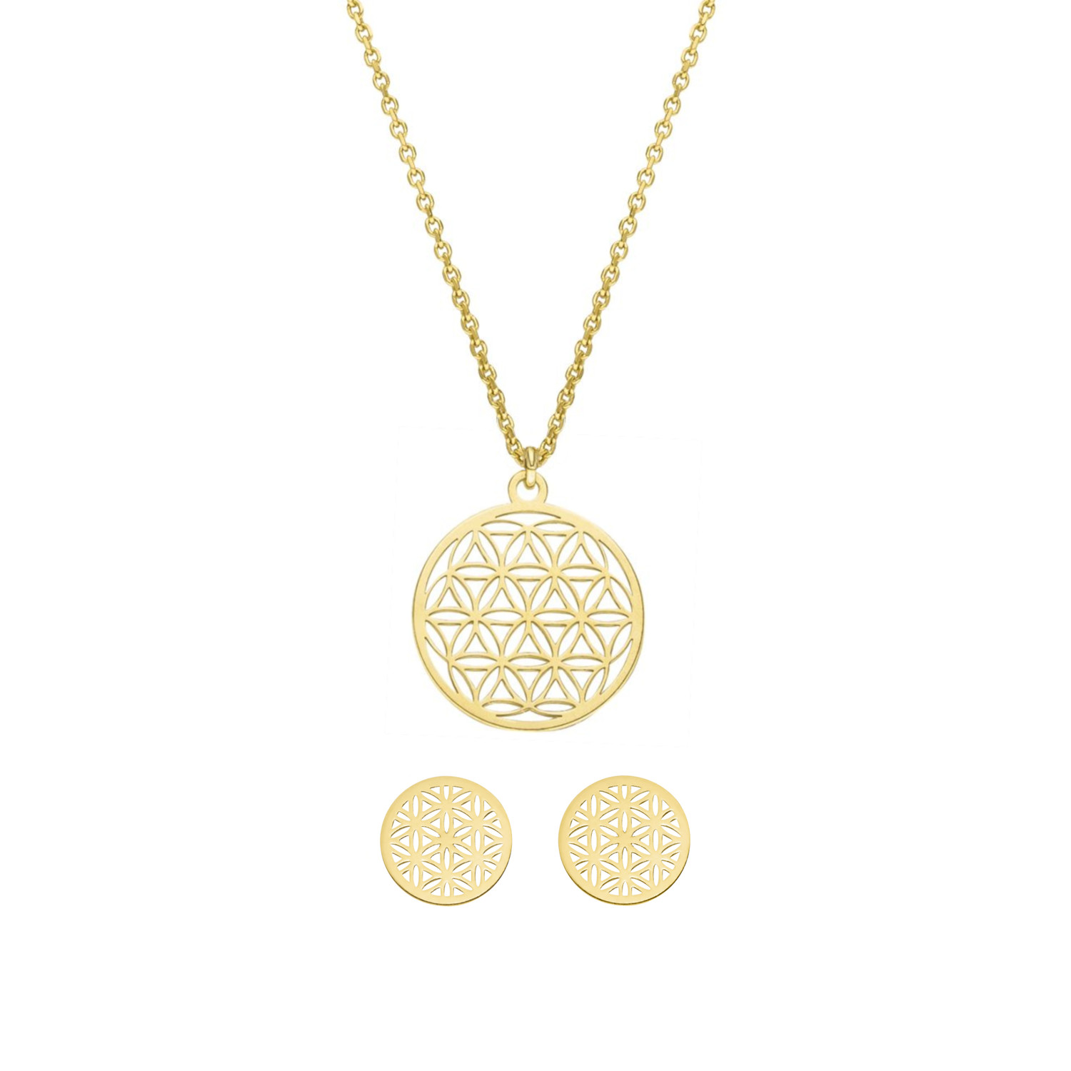 Schmuckset Lebensblume Halskette Ohrstecker 925 Silber vergoldet | Blume des Lebens Schmuck