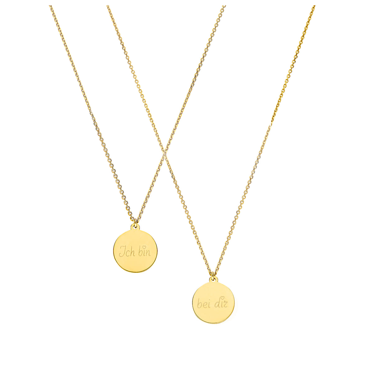Gravur Plättchen "Ich bin" "bei dir" - Halskette Set 925 Silber vergoldet