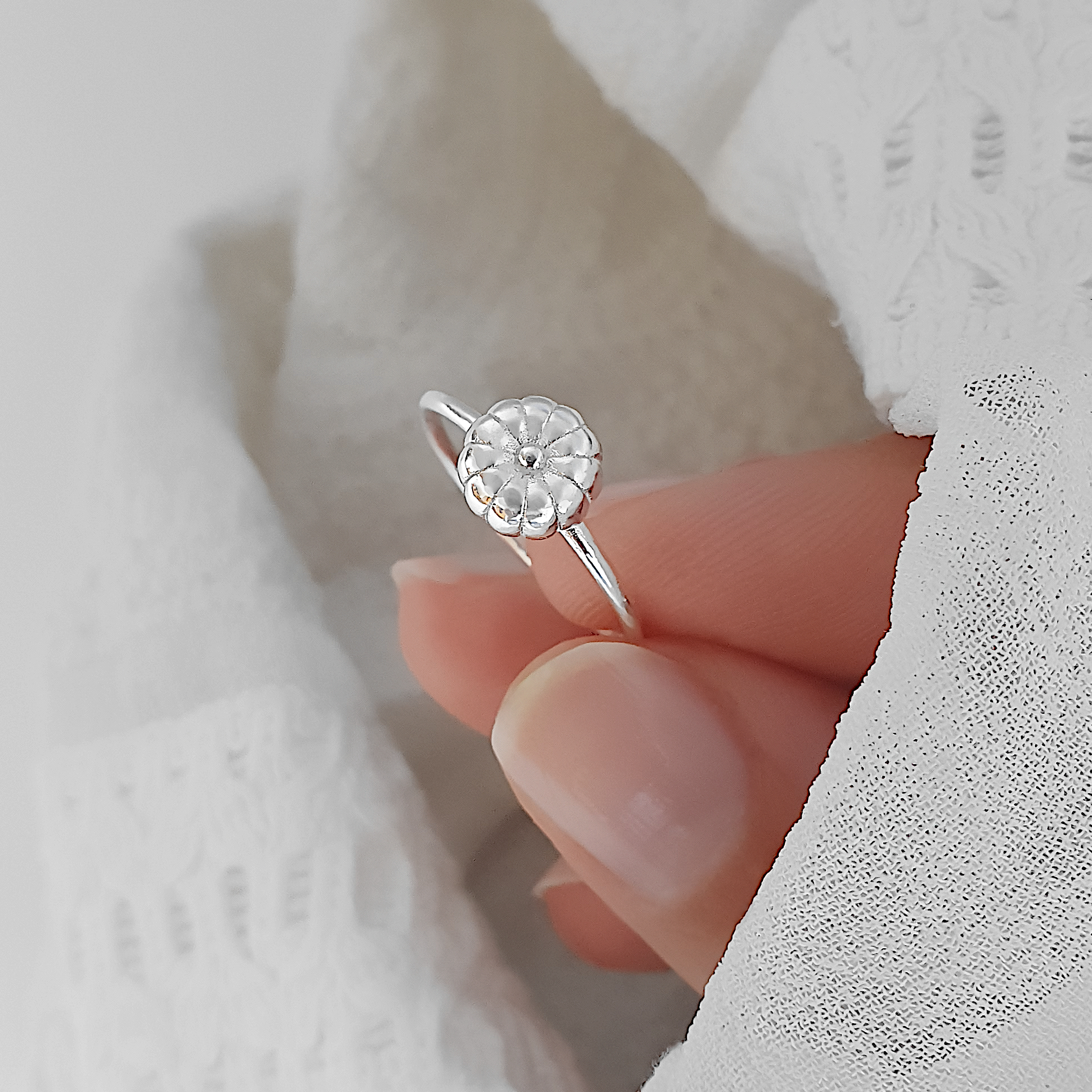 Damenring Blumenknospe - 925er Silber