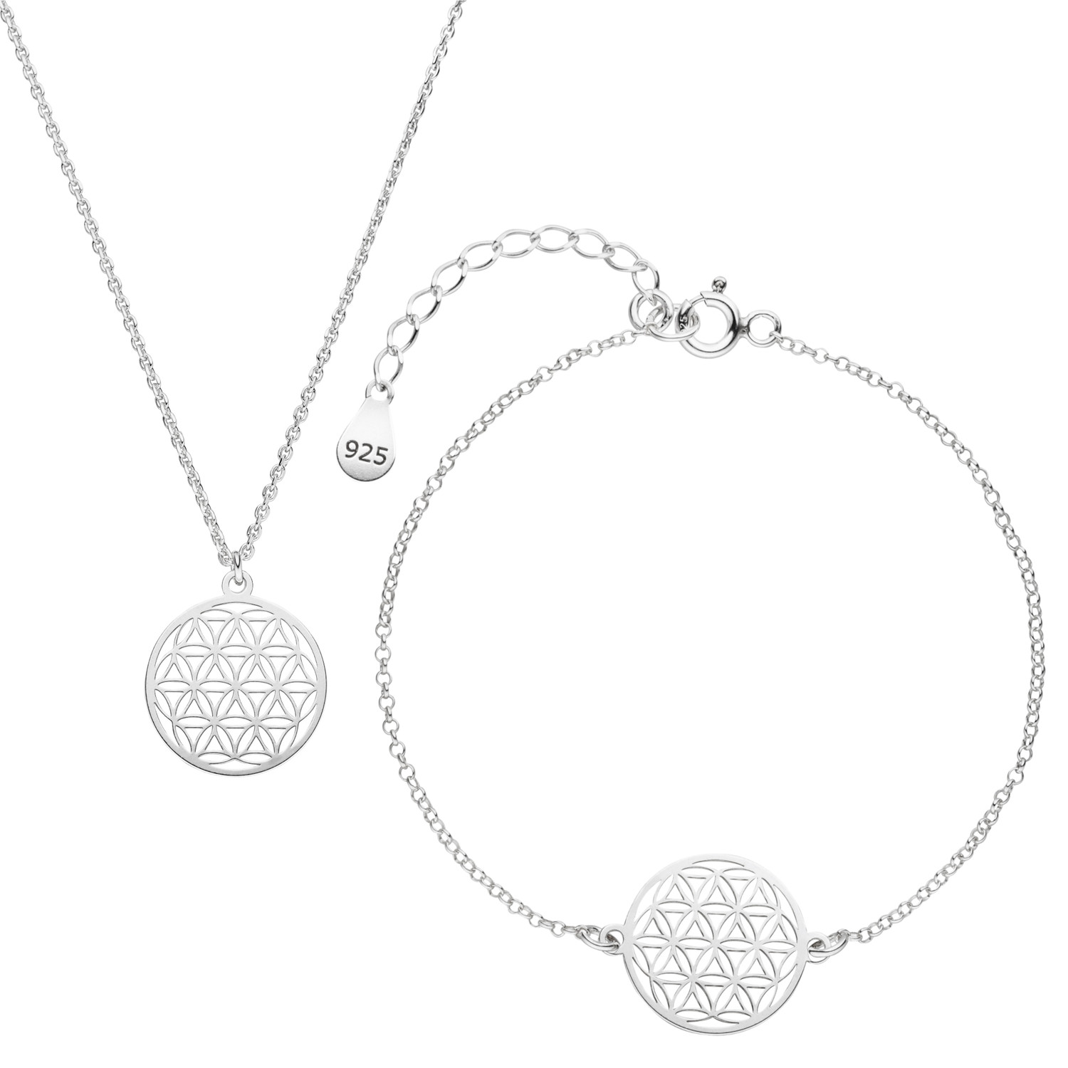 Blume des Lebens Schmuckset Halskette Armband 925 Silber | Set Lebensblume Geschenkbox